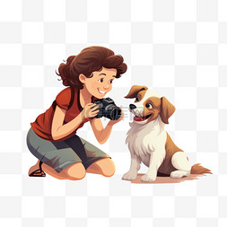 女人给男孩和狗拍照