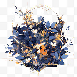 日系手绘蓝色花朵AI立体免扣装饰