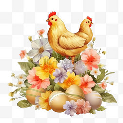 复活节彩蛋图片_与鸡和花的复活节彩蛋