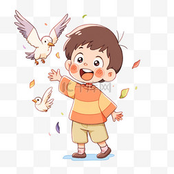 儿童放飞图片_儿童国庆节放飞鸽子手绘卡通元素