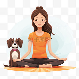 垫子上的狗图片_女孩和她的狗在垫子上做瑜伽