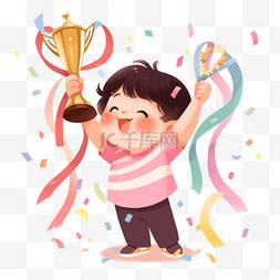 卡通胜利图片_手绘卡通元素儿童举着奖杯