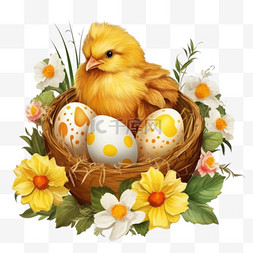 复活节彩蛋素材图片_与鸡和花的复活节彩蛋