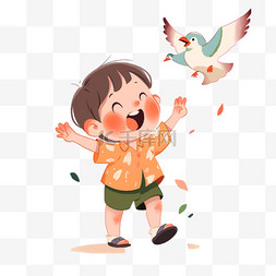 鸟笼放飞图片_卡通元素国庆节儿童放飞鸽子手绘