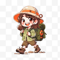 背着包包跑图片_手绘探险女孩登山元素