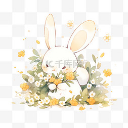 白色兔子卡通图片_中秋节卡通桂花小兔元素