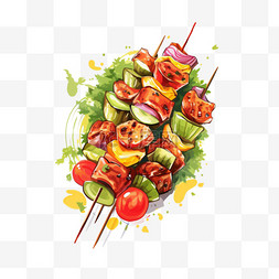 烤肉串手绘图片_蔬菜烤肉串