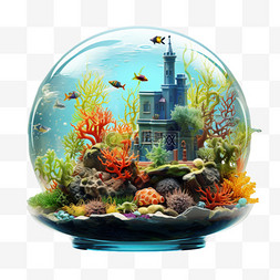 圆形鱼缸玻璃质感写实AI元素装饰