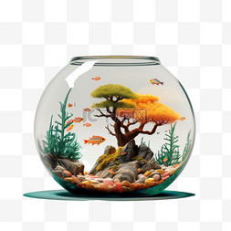 鱼箱鱼缸圆形玻璃写实AI元素装饰