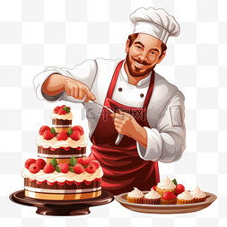 糕点师卡通图片_做三层蛋糕的糕点师