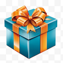 蓝色丝带礼物盒图片_有橙色丝带的蓝色礼物盒
