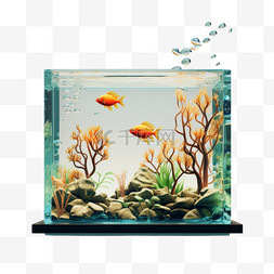 鱼缸布景图片_方形鱼缸水族箱写实AI元素装饰图