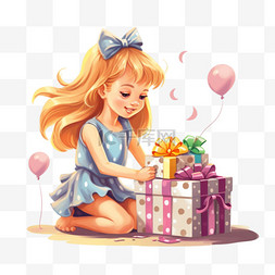 女孩生日快乐图片_一个女孩打开礼物的生日快乐短信