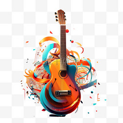 艺术创意图案图片_音乐吉他合成创意写实AI元素装饰