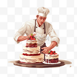 糕点师卡通图片_做三层蛋糕的糕点师