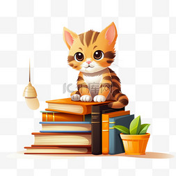 书图片_猫坐在书架上