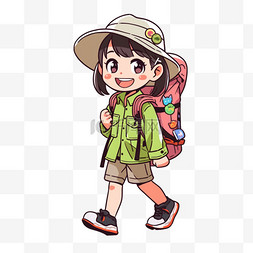 探险女孩登山手绘元素