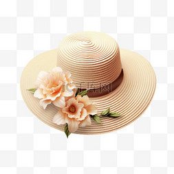 白色花朵丝带帽遮阳帽写实AI元素