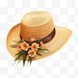 花朵草帽遮阳帽写实AI元素装饰图