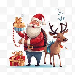 鹿和鹿图片_新年快乐文本和圣诞老人带着一袋