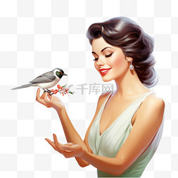 卡通喂鸟图片_女人从一只手喂鸟