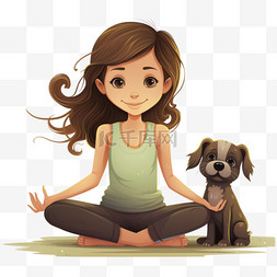 垫子上的狗图片_有狗的女孩在垫子上做瑜伽