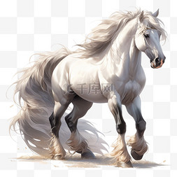 动物图案装饰图片_白色骏马长尾帅气AI图案立体免扣