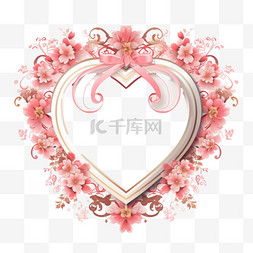 两个框图片_心形粉色框，带有花卉图案和两个