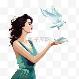 女人从一只手喂鸟