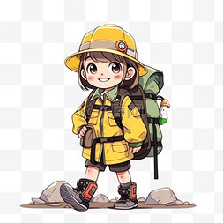 暑假探险女孩登山卡通手绘元素