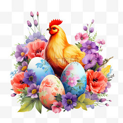与鸡和花的复活节彩蛋