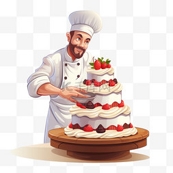糕点师图片_做三层蛋糕的糕点师