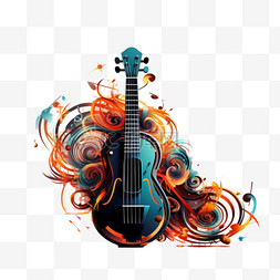 音乐吉他艺术加工写实AI元素装饰