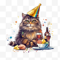 坐着的猫用鸡尾酒庆祝派对