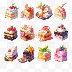 蛋糕图案图片_日系手绘小蛋糕AI立体免扣装饰素