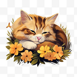 睡在一朵可爱的花下的猫