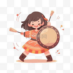 吉林腰鼓图片_节日女孩打鼓元素手绘卡通