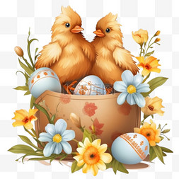 鸡和图片_与鸡和花的复活节彩蛋