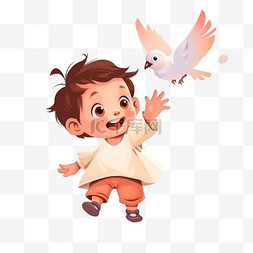国庆节卡通手绘儿童放飞鸽子元素