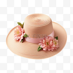 粉色花朵装饰草帽丝带写实AI元素