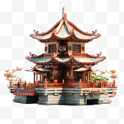 中国元素亭子图片_中国古代建筑亭子写实AI元素装饰