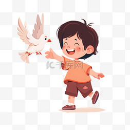 国庆节卡通儿童放飞鸽子手绘元素