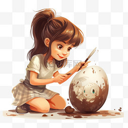 女孩画彩蛋图片_女孩画一个复活节彩蛋