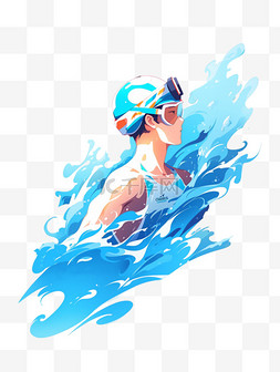 游泳蓝色扁平风格运动竞技人物元