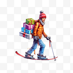 滑雪者图片_拿着圣诞礼物的滑雪者