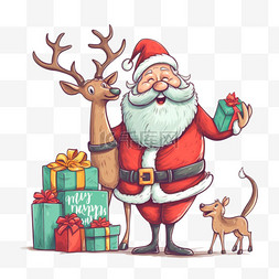 驯鹿封面图片_圣诞快乐，带着一袋驯鹿礼物在圣
