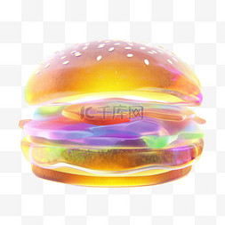 玻璃质感汉堡包3D可爱图标元素