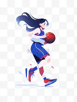 健身运动篮球图片_篮球蓝色扁平风格运动竞技人物元