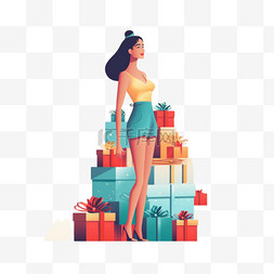 拿礼物的女人图片_拿着一堆礼物站着的女人