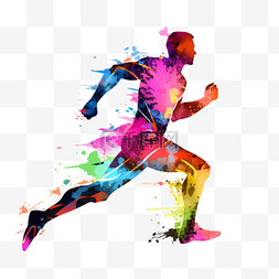 运动跑步彩色图片_亚运会抽象人物泼墨剪影男子